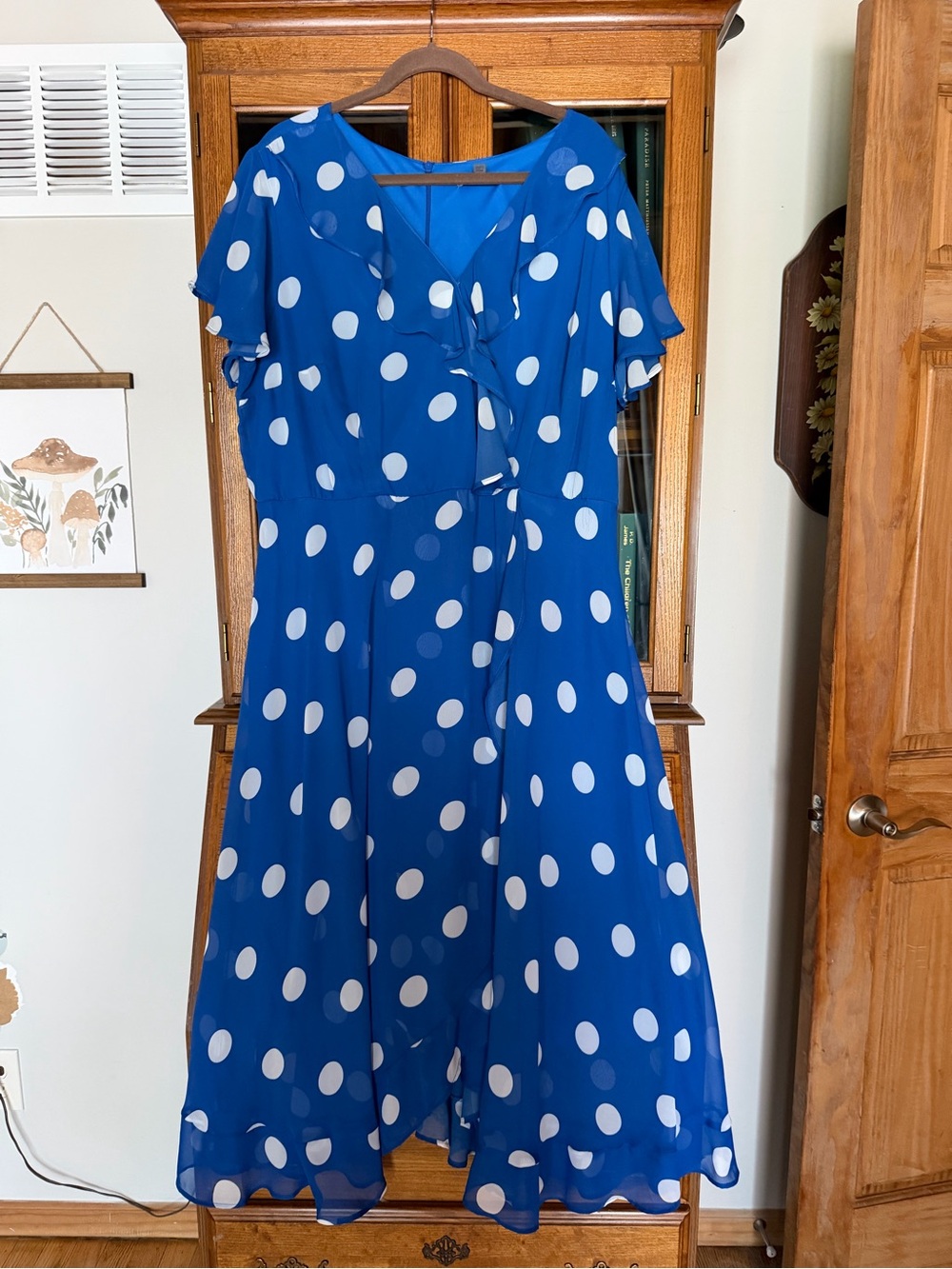 Blue Polka Dot Midi Dress - Women's